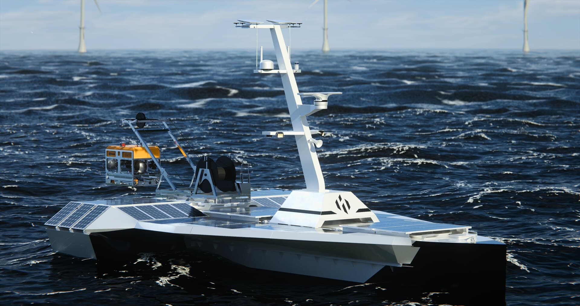 H-1 vessel in offshore wind farm with tethered drone