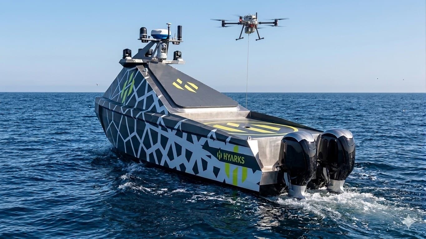 TF-100 concept render, three-quarter view at sea
